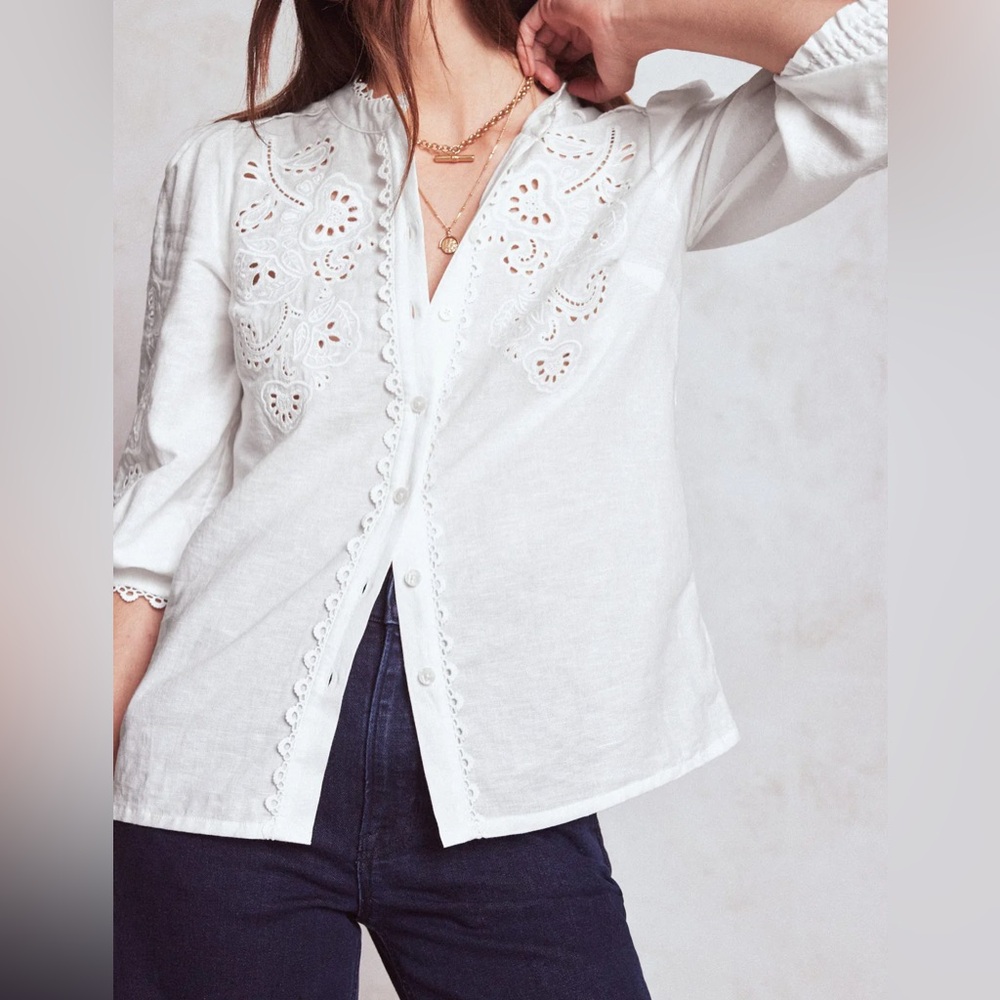 BODEN Alicia Cutwork Linen Top